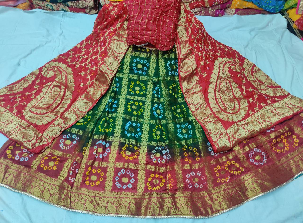 Bandhani Silk Ghatchola Rajasthani Latest Jaipuri Lehenga Chunni Set Nr Kml Lehenga