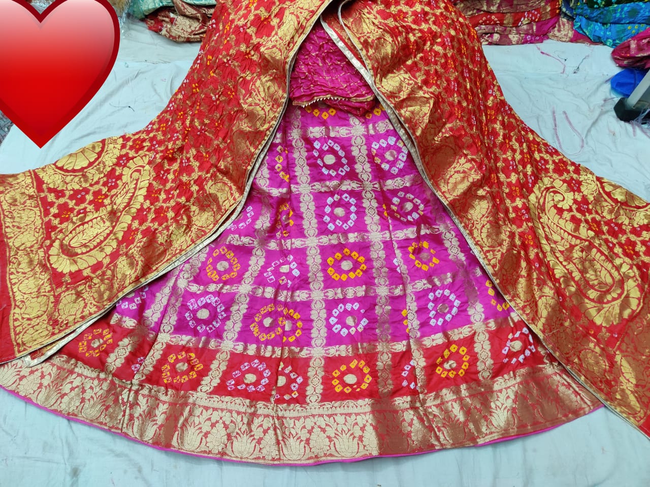 Fabric Jaipur Women Rajasthani Traditional Bhandej Hand Gota Patti Work  Lehnga Chunni Set
