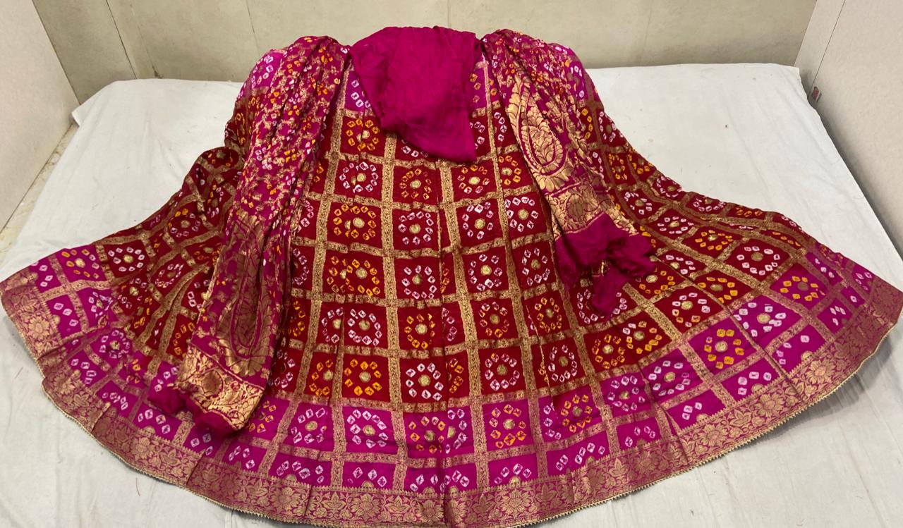 Bandhani Silk Ghatchola Rajasthani Latest Jaipuri Lehenga Chunni Set Nr Kml Lehenga