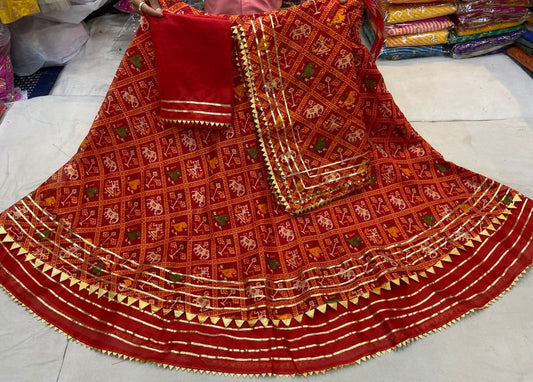 Latest Jaipur Patola Style Kota Doriya Gota Pathi Lehengas Nr Kml Red Lehenga