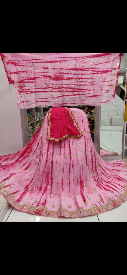 New Marble Design Pure Uppda Silk Cutdana Handwork Langha & Chinon Duptta Nr Kml Pink Lehenga