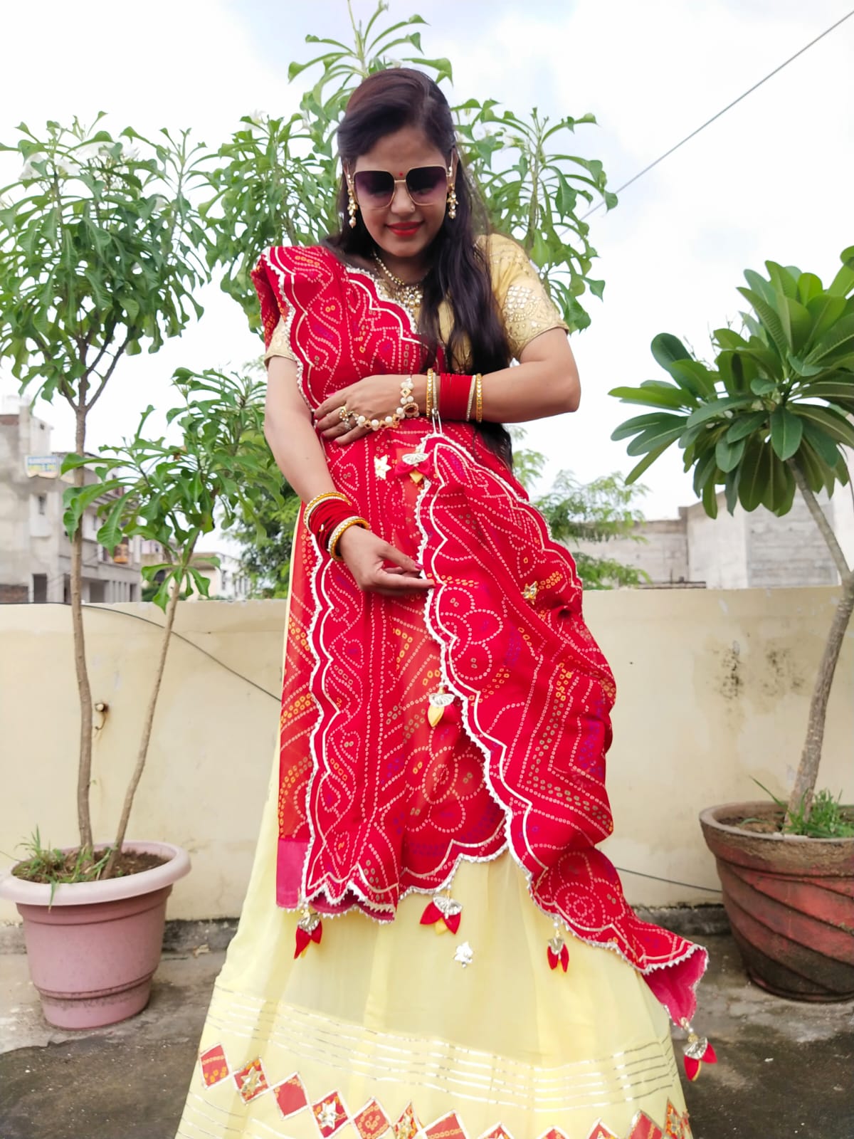 Wedding Wear Moss Chiffon Rajasthani Style Bandhej Print Gotta Patti W –  Lehenga Closet