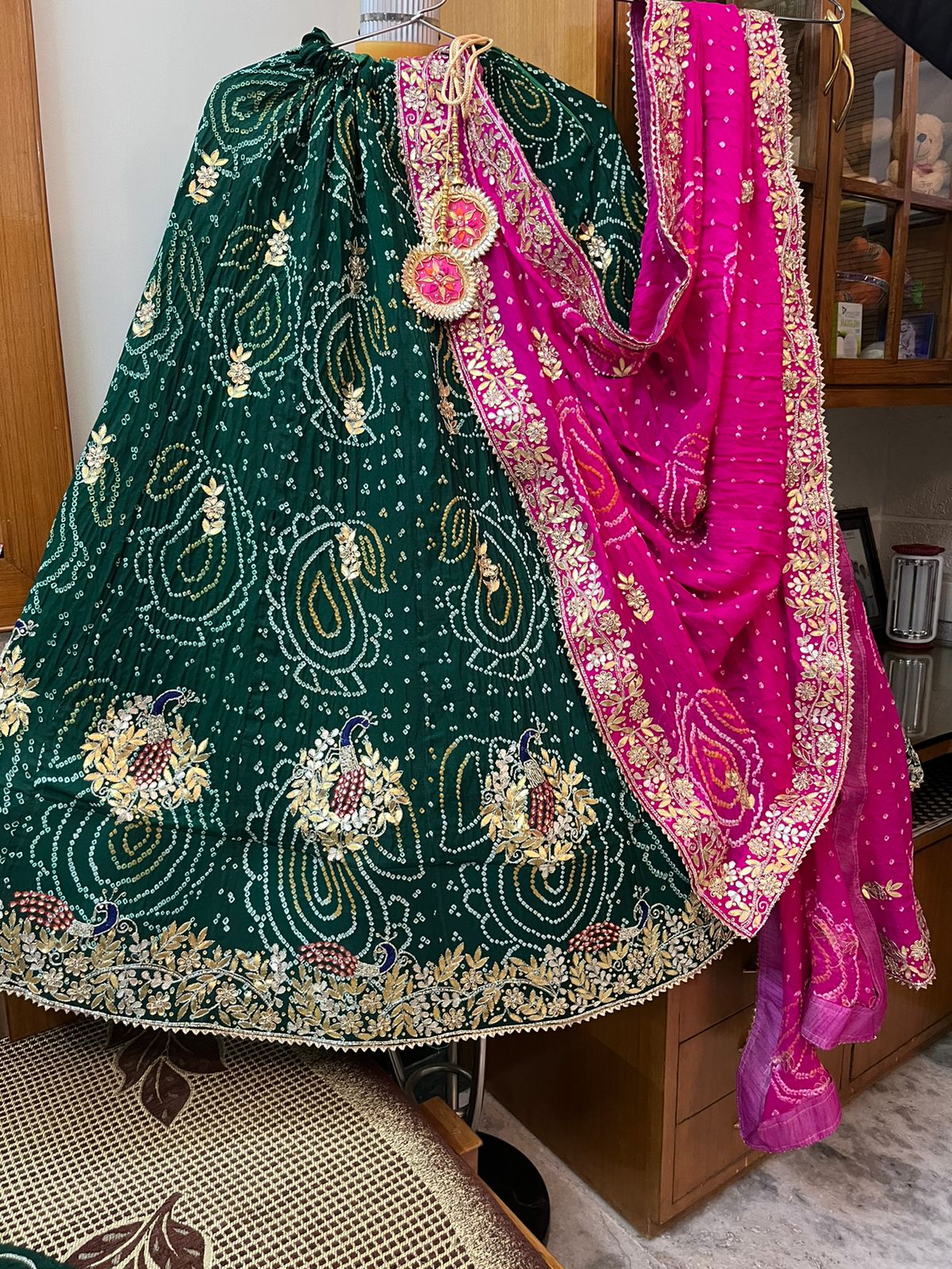 Pure Rai Bandhej Cutdana Work Lehenga Sth Nr Green Lehenga