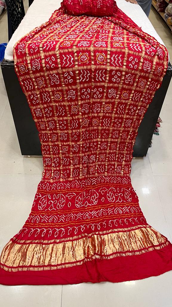 Pure Gaji Silk Bandhani Ghatchola Saree Kc Nr Red