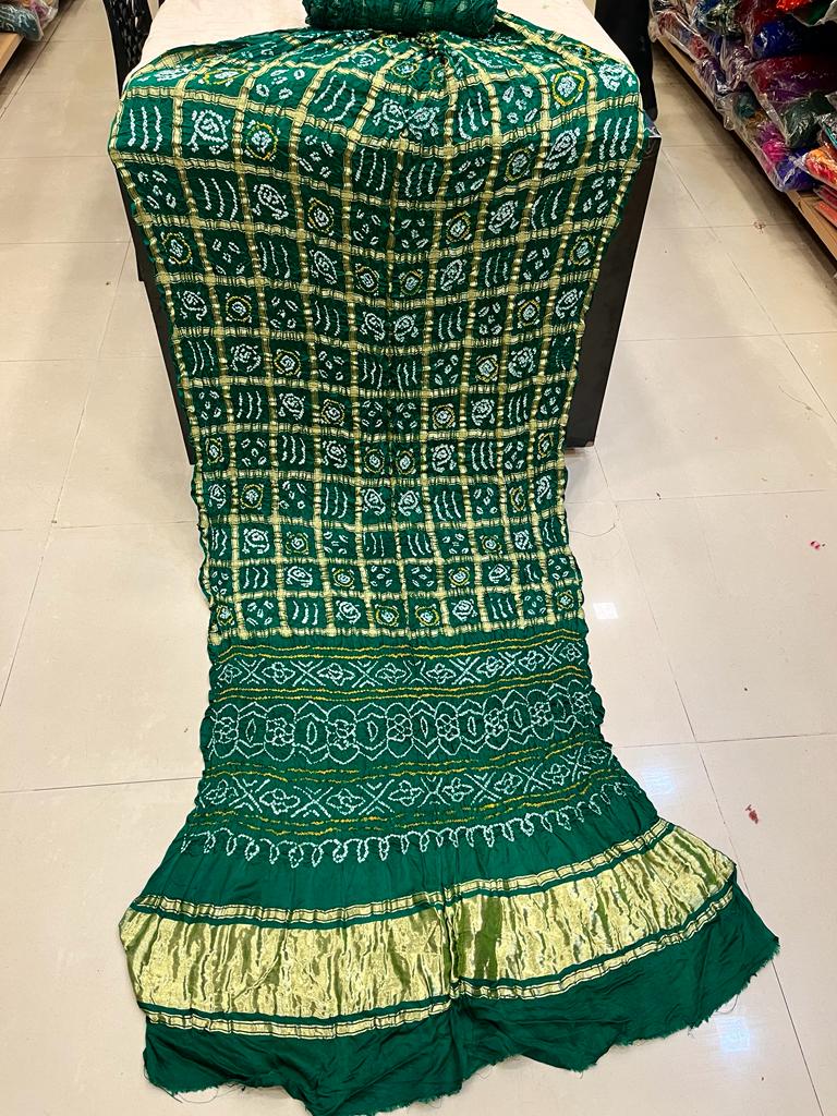 Pure Gaji Silk Bandhani Ghatchola Saree Kc Nr Green