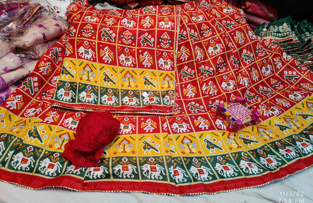 Pure Dola Silk Patola Print Inner Weaving Lehenga Kml Or Red Yallow Green