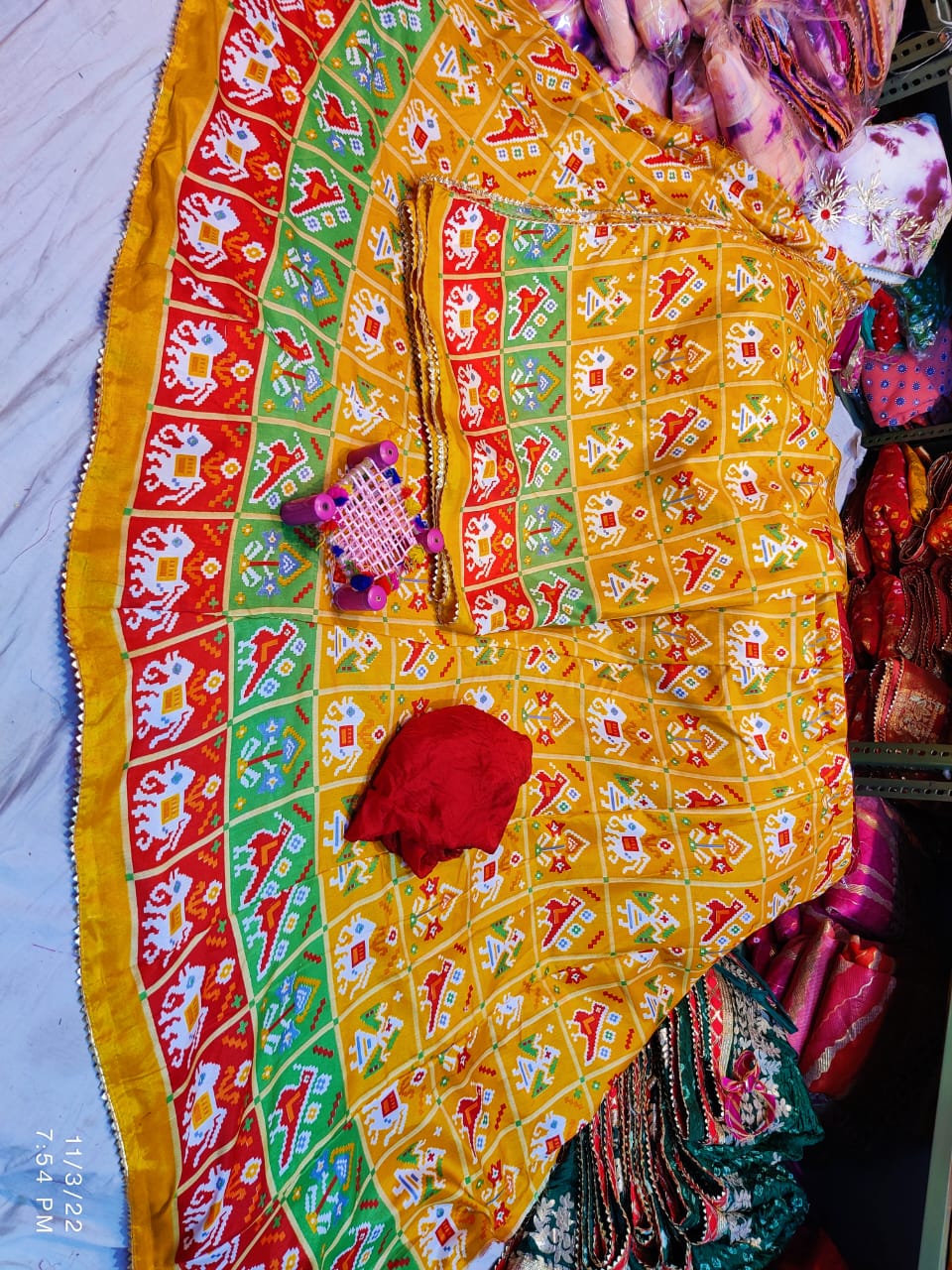 Pure Dola Silk Patola Print Inner Weaving Lehenga Kml Or Yallow Prpal Red
