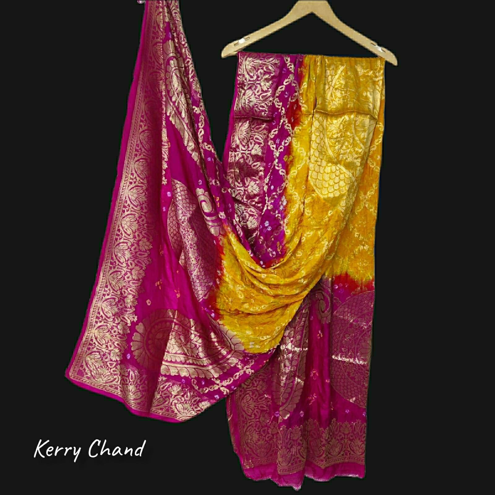 Banarasi Bandhej Gharchola Jangla Dupatta Kc Or Yallow Rani