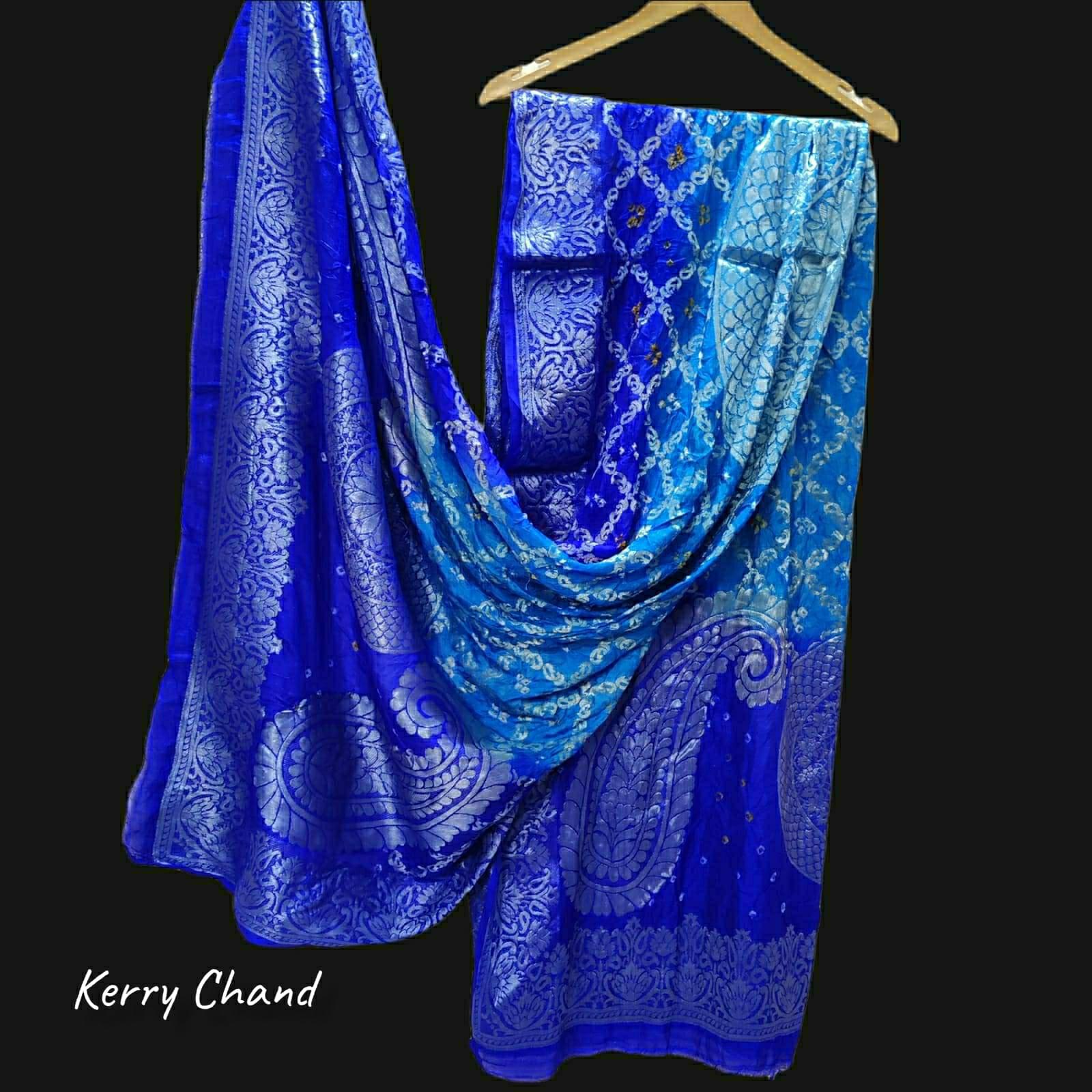 Banarasi Bandhej Gharchola Jangla Dupatta Kc Or Sky Blue