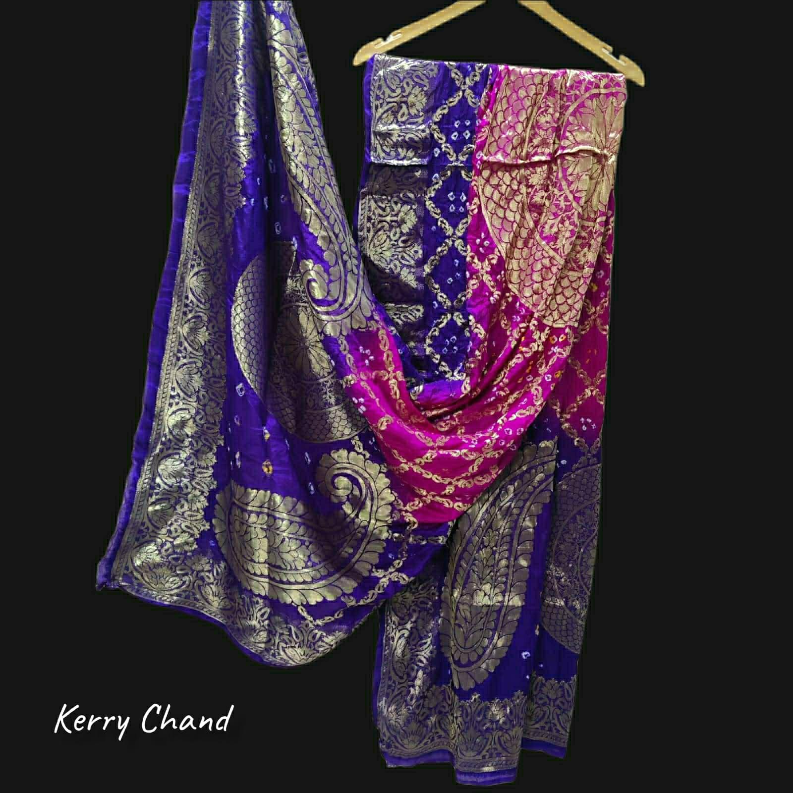 Banarasi Bandhej Gharchola Jangla Dupatta Kc Or Rani Blue