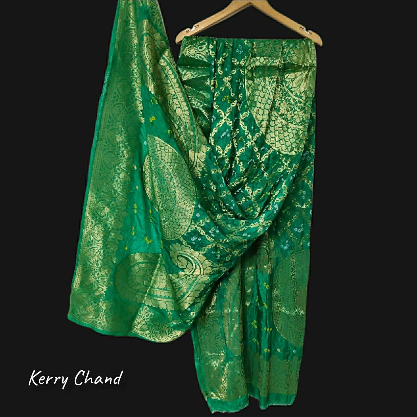 Banarasi Bandhej Gharchola Jangla Dupatta Kc Or Green