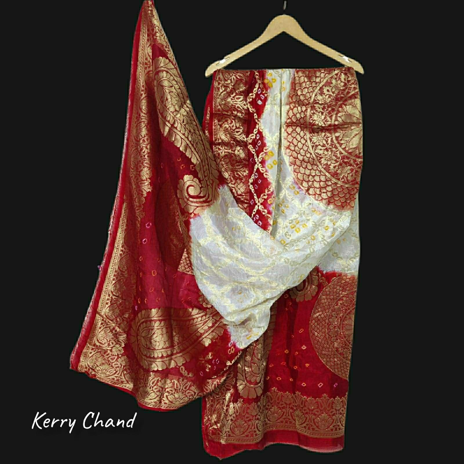 Banarasi Bandhej Gharchola Jangla Dupatta Kc Or White Red