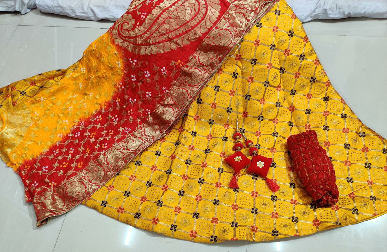 Beautiful Banarasi Silk Ghadchola Dupattaa With Gotta Lahenga .KML,OR