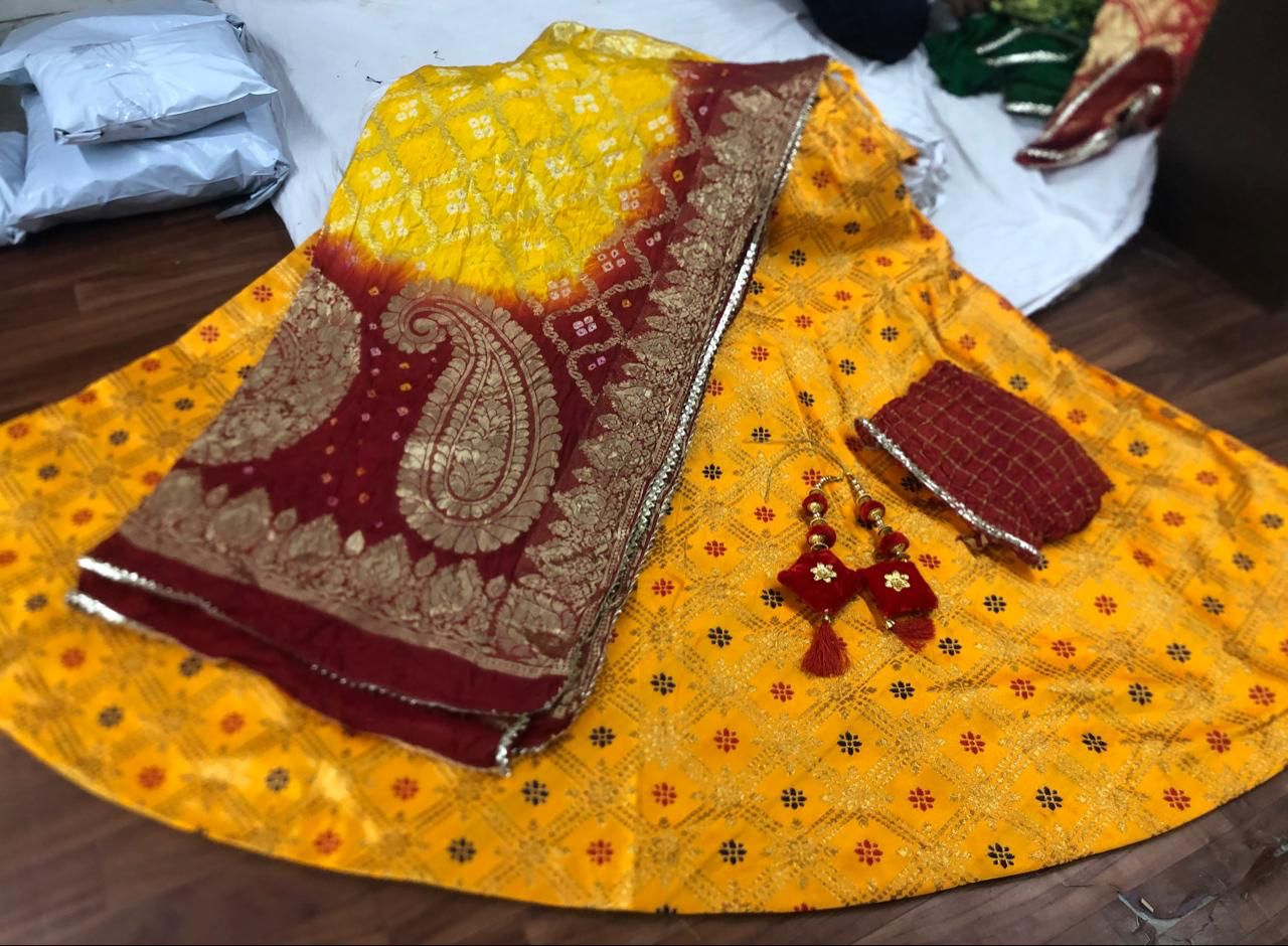 Beautiful Banarasi Silk Ghadchola Dupattaa With Gotta Lahenga .KML,OR