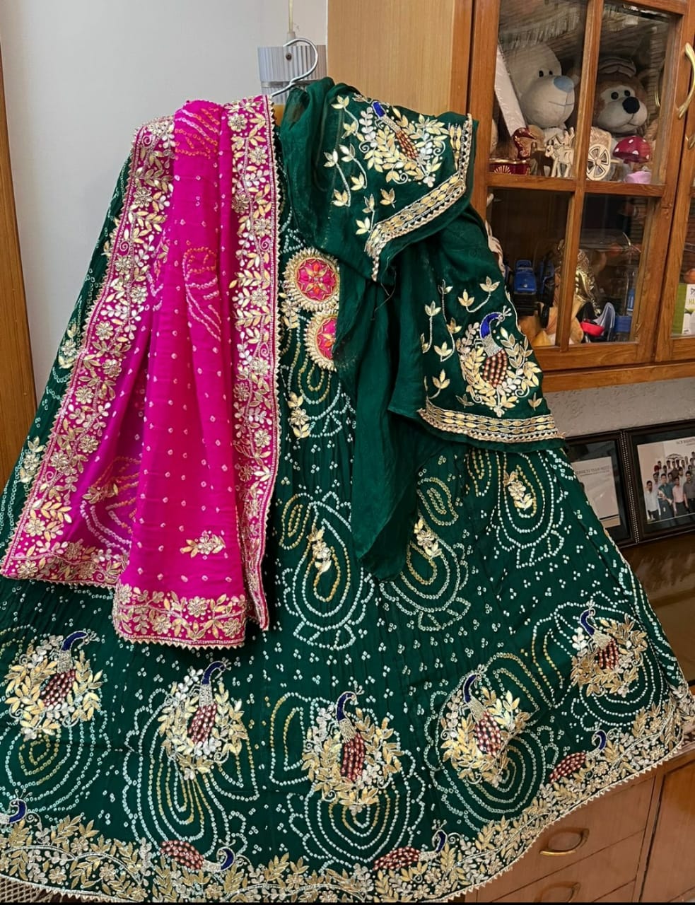 Pure Rai Bandhej Blouse Dupptta Lehenga Sth Nr Green