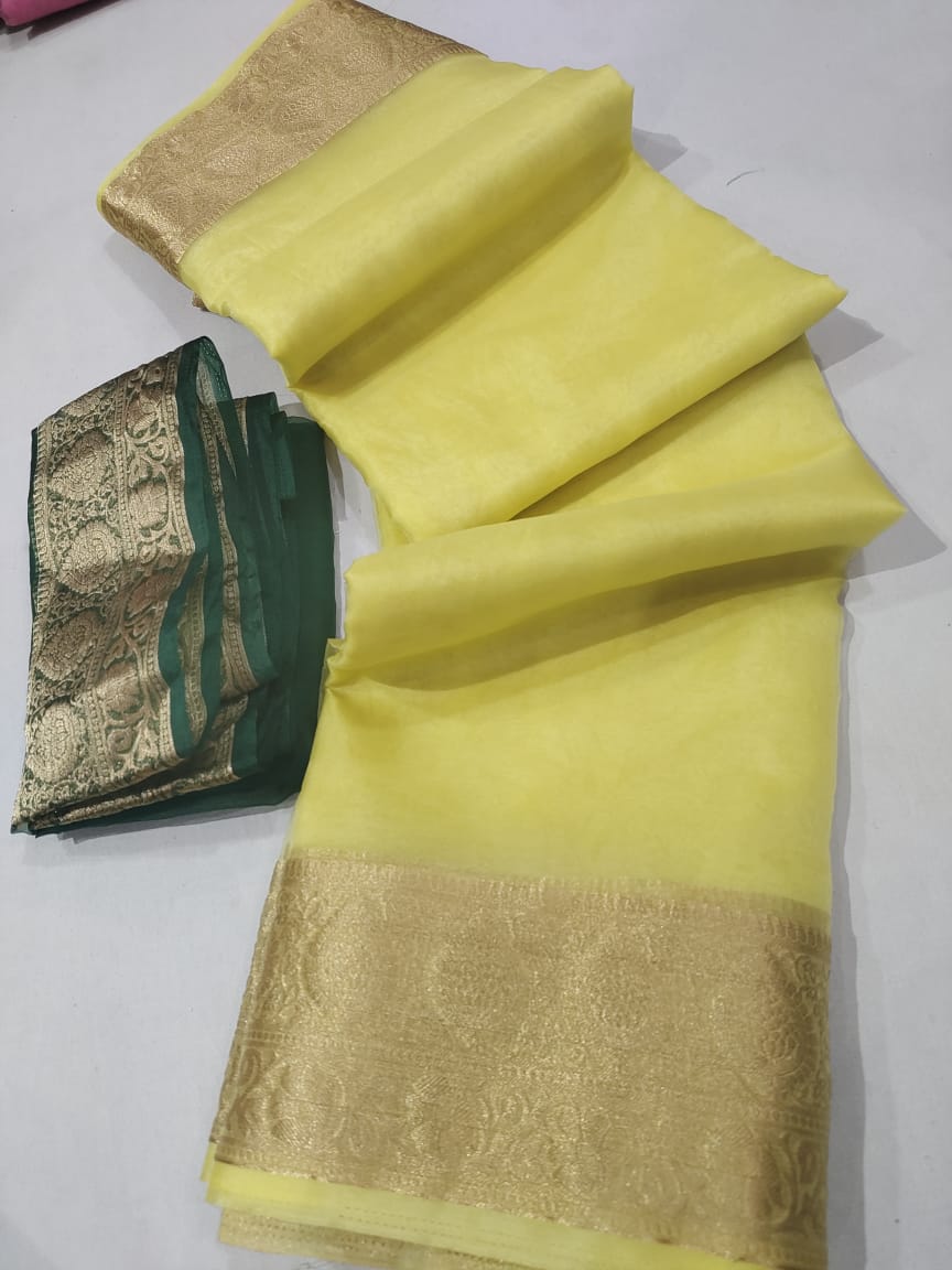 Pure Meenakari Jari Weaving  Organza Fabric Saree,RTK,OR