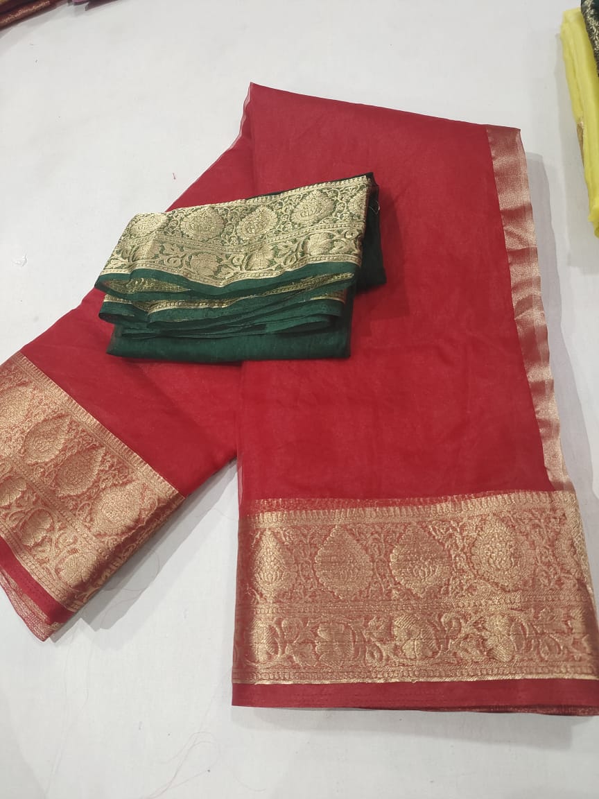 Pure Meenakari Jari Weaving  Organza Fabric Saree,RTK,OR