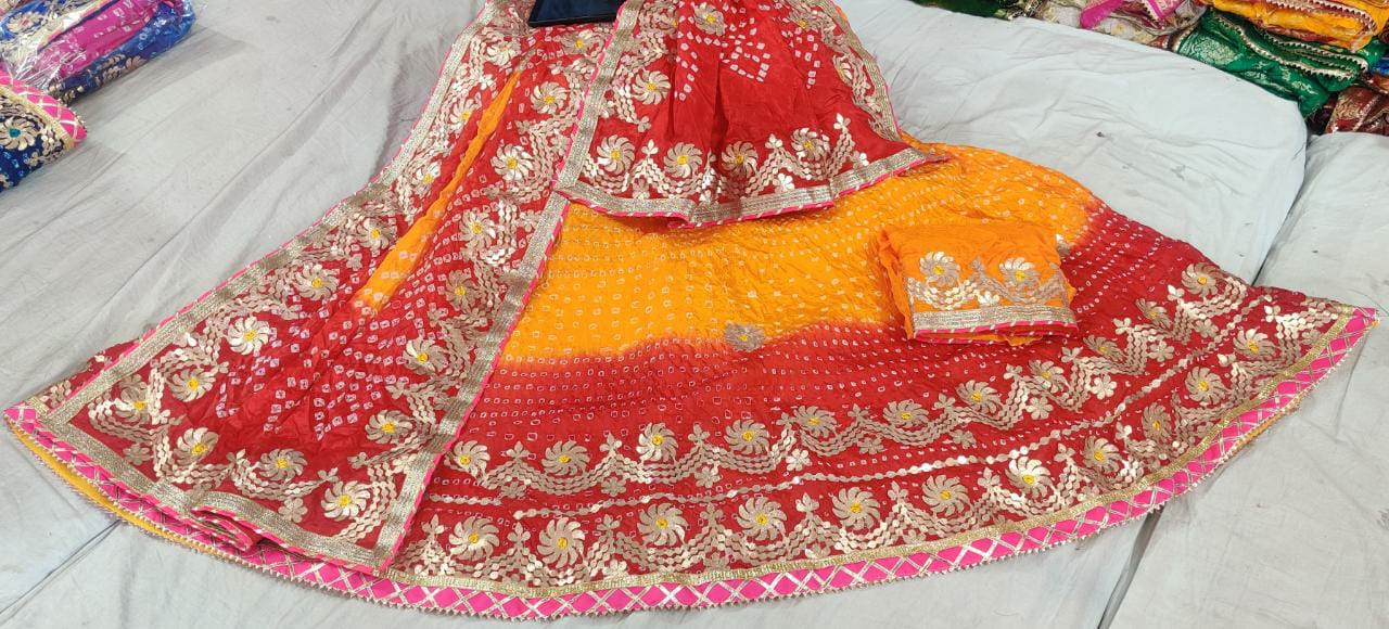 Buy Red Tussar Georgette Applique And Embroidered Jaal Jaipuri Lehenga Set  For Women by Aangan by Parul Online at Aza Fashions.