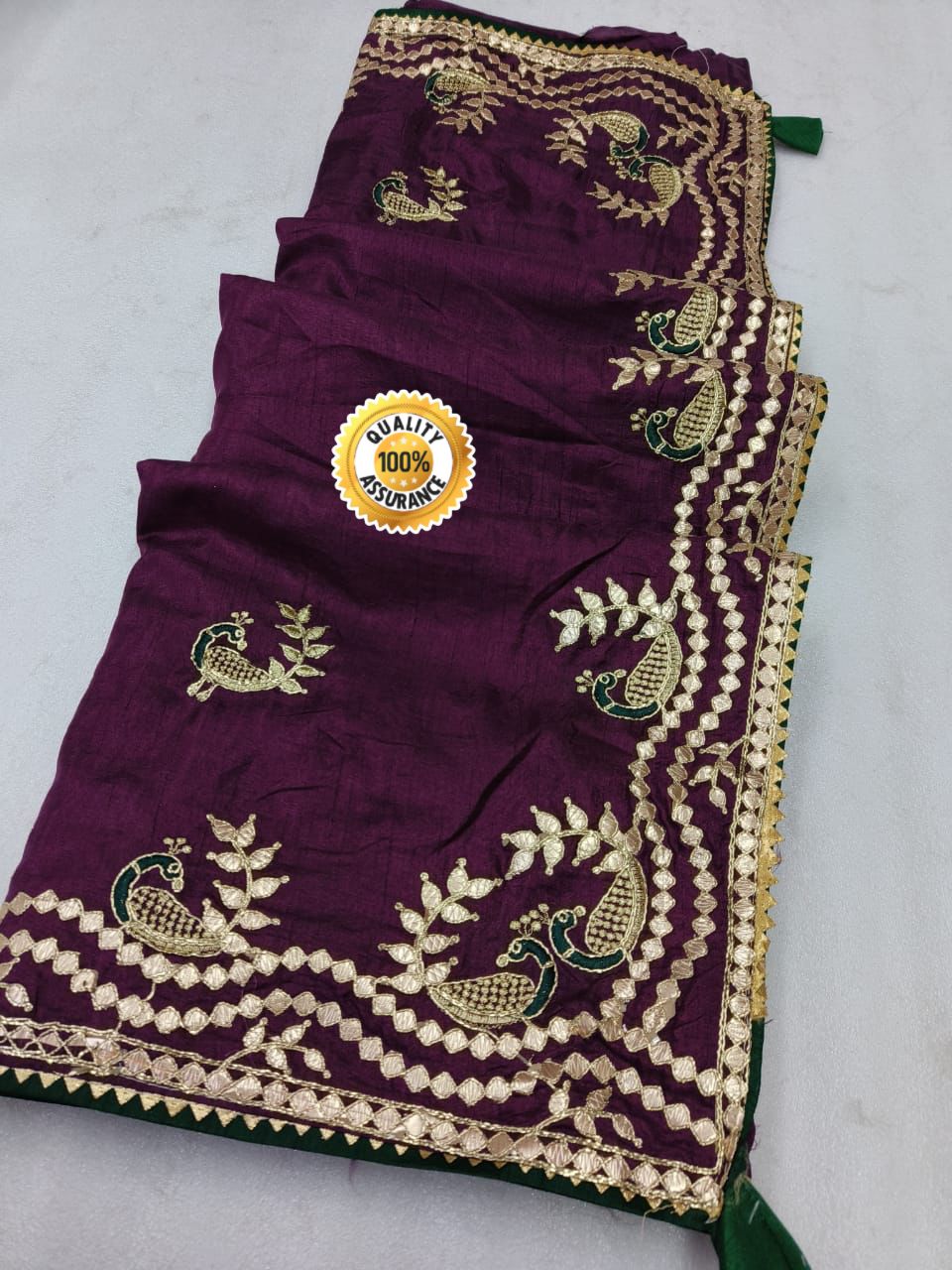 Heavy Dolla Silk Gotta Patti Embroiedry Work Rich Look Saree Ash Or Wine