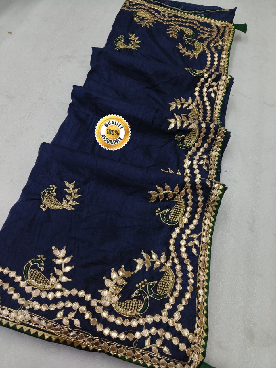 Heavy Dolla Silk Gotta Patti Embroiedry Work Rich Look Saree Ash Or Blue