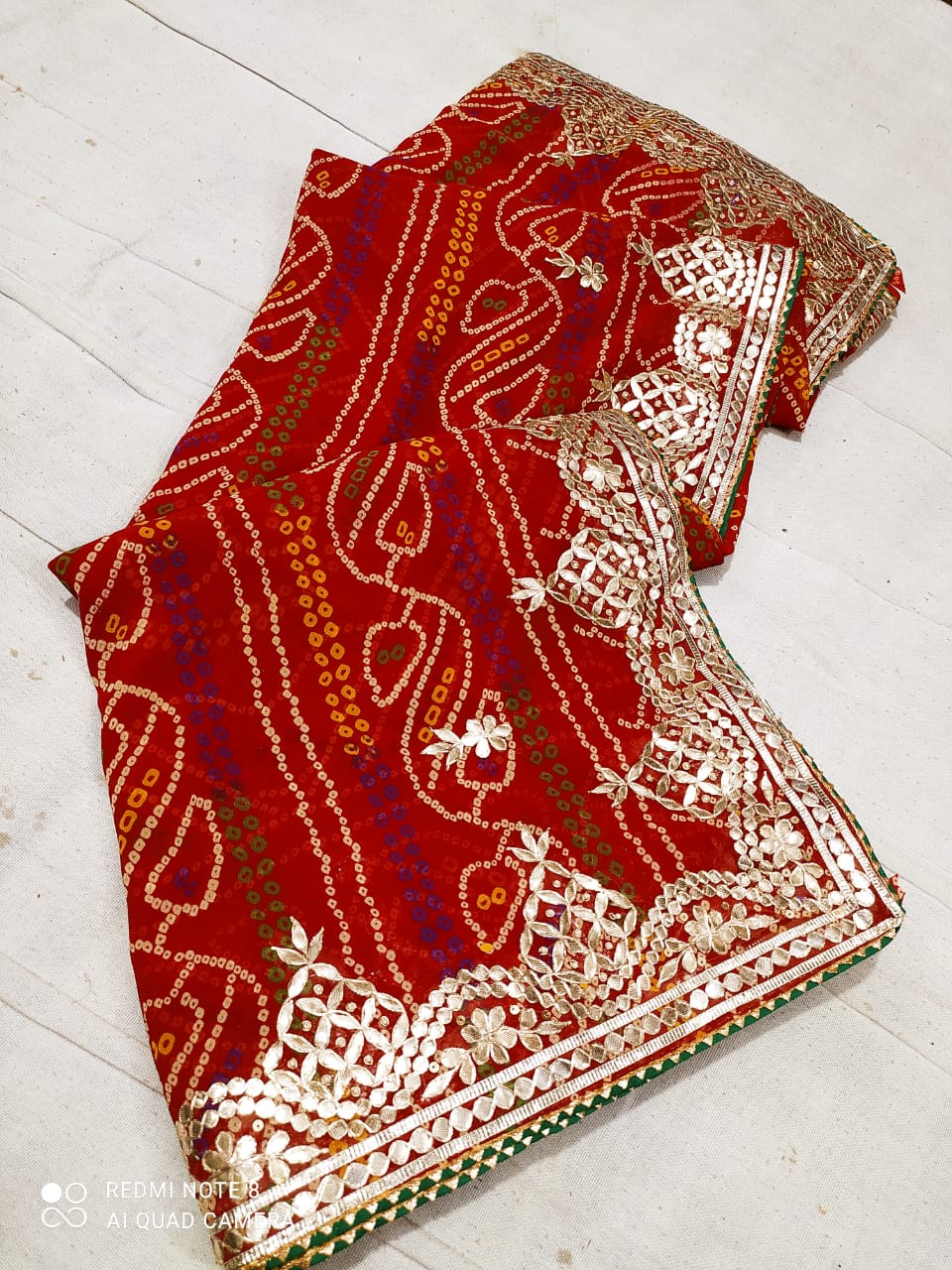 Beautiful Georgette Bhandej Gotapatti Work Saree Mhs Nr