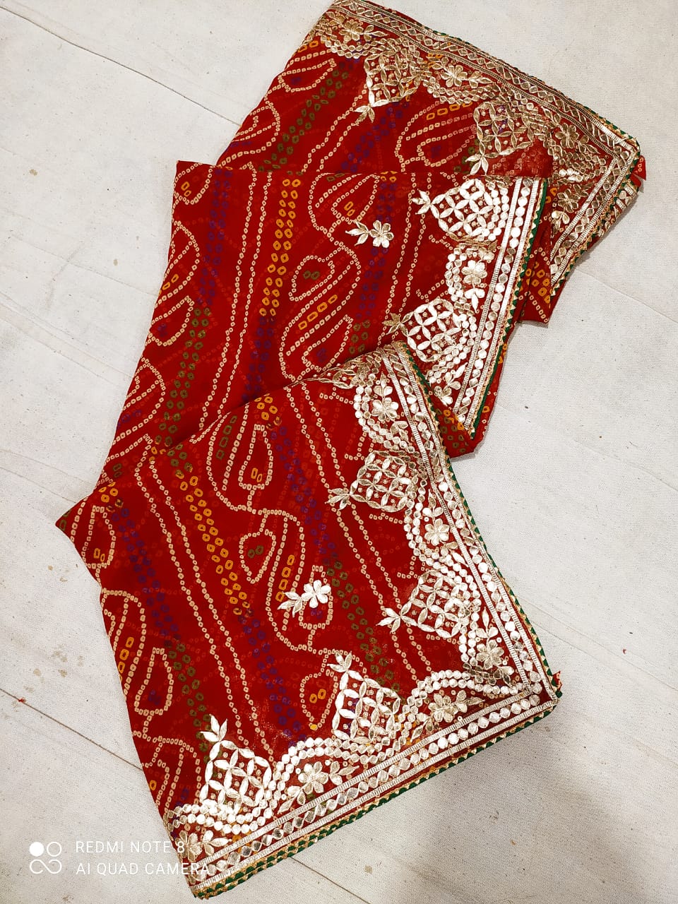 Beautiful Georgette Bhandej Gotapatti Work Saree Mhs Nr Red