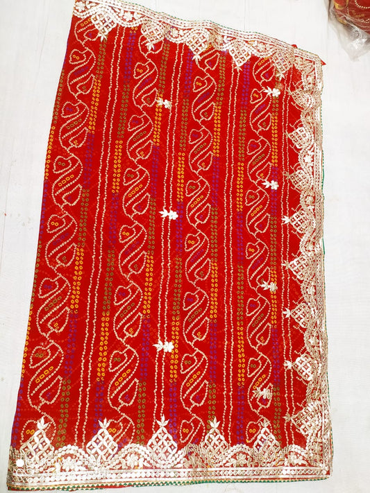 Beautiful Georgette Bhandej Gotapatti Work Saree Mhs Nr