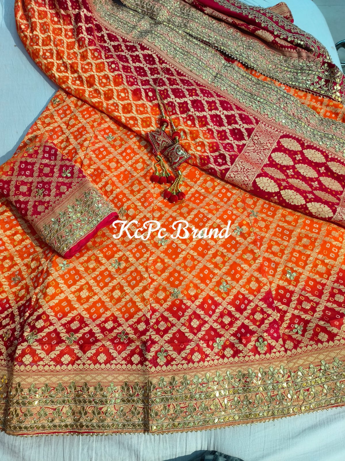 Pure Khaddi Georgette Banarasi Bandhej Ghatchola Gota Patti Lehenga Kcpc Nr