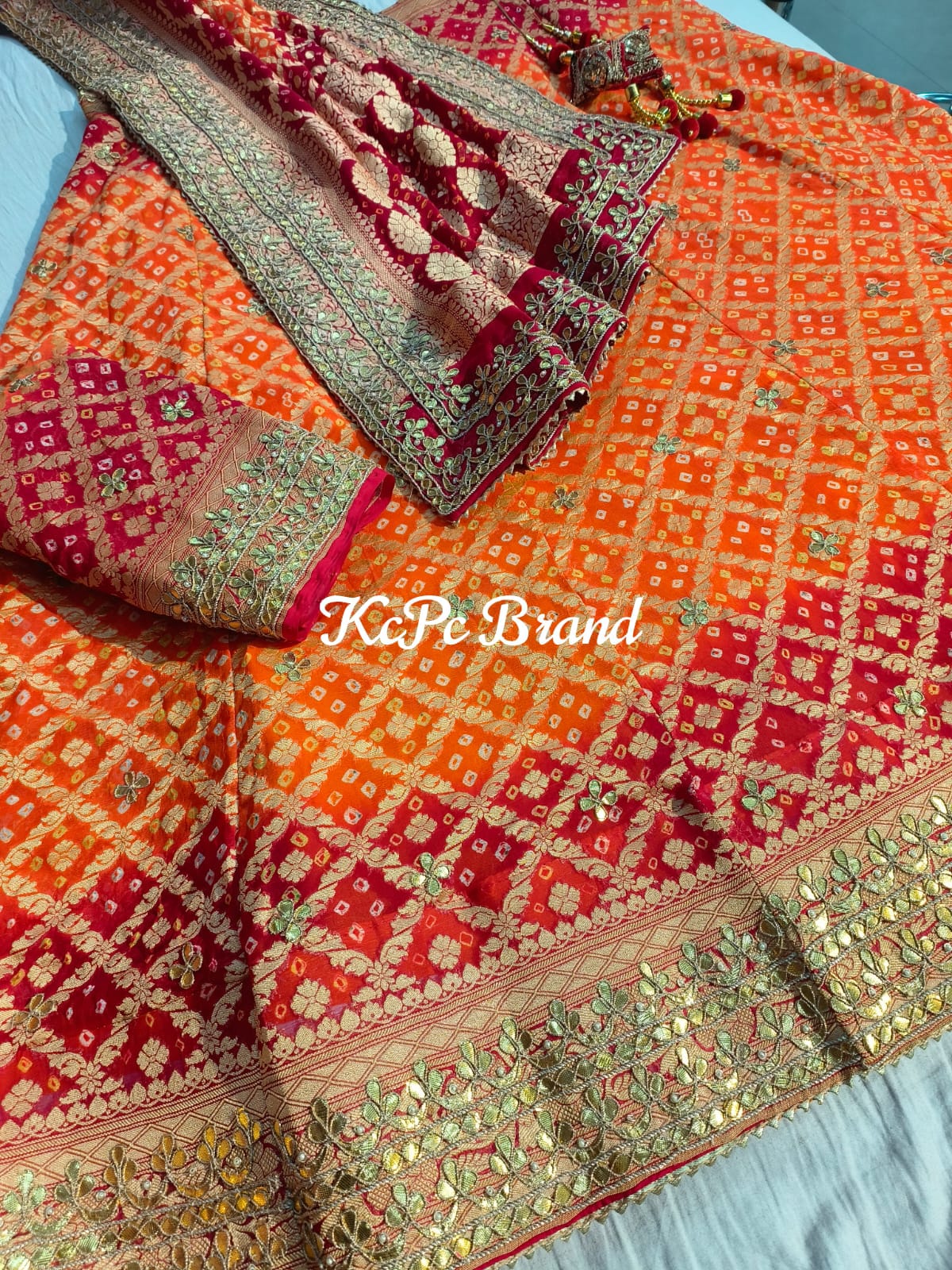 Pure Khaddi Georgette Banarasi Bandhej Ghatchola Gota Patti Lehenga Kcpc Nr