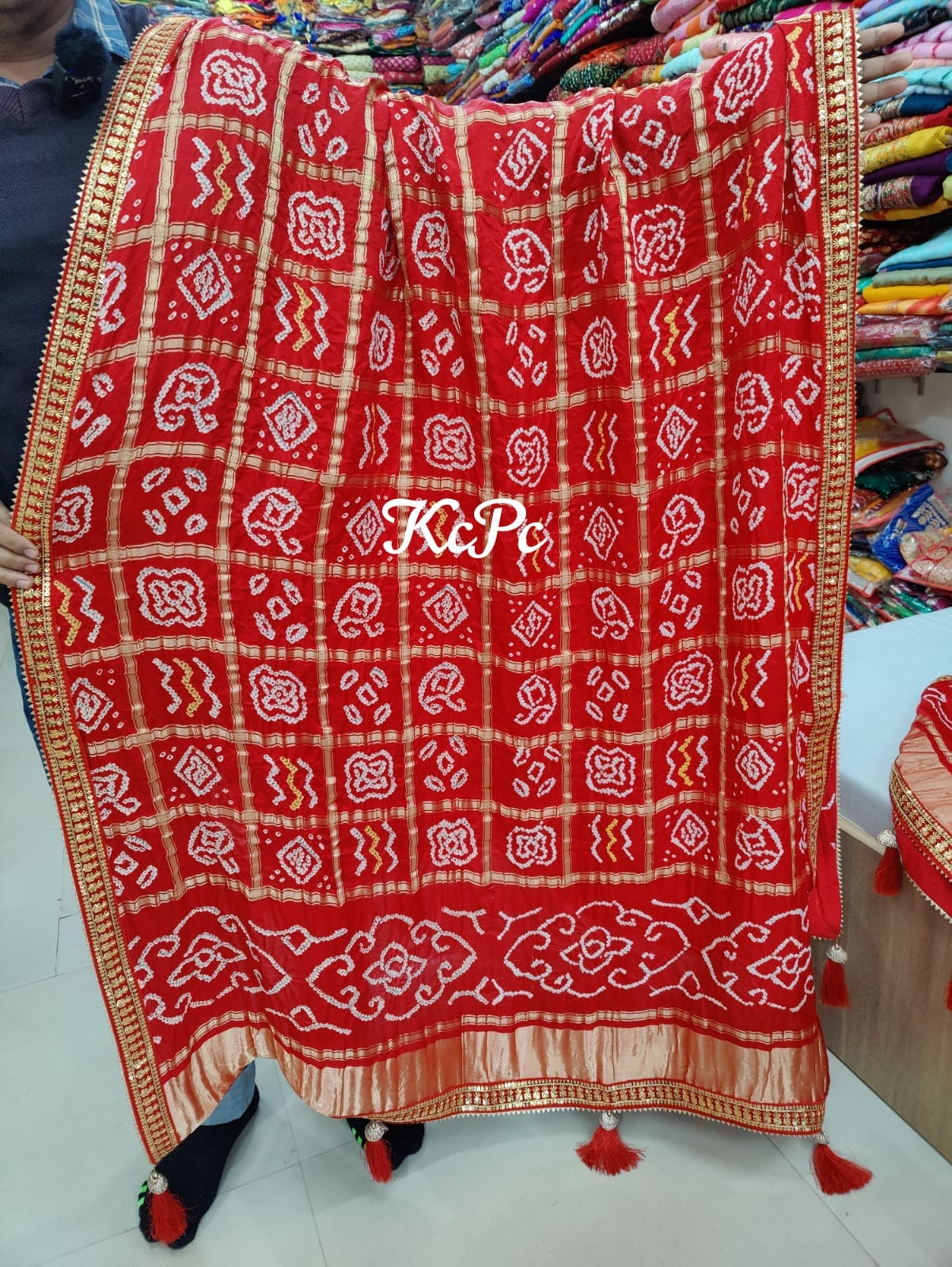 Pure Gaji Silk Bandhani Ghatchola Chunri Pila Dupatta KCPC,NR