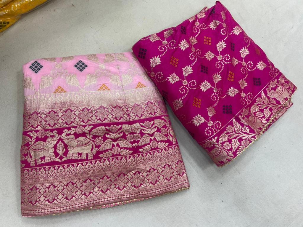 Pure Banarasi Dolo Silk Zari Weaving Lehanga With Jaipuri Dai Dola Banarasi Dupatta Kml Nr Pink Rani