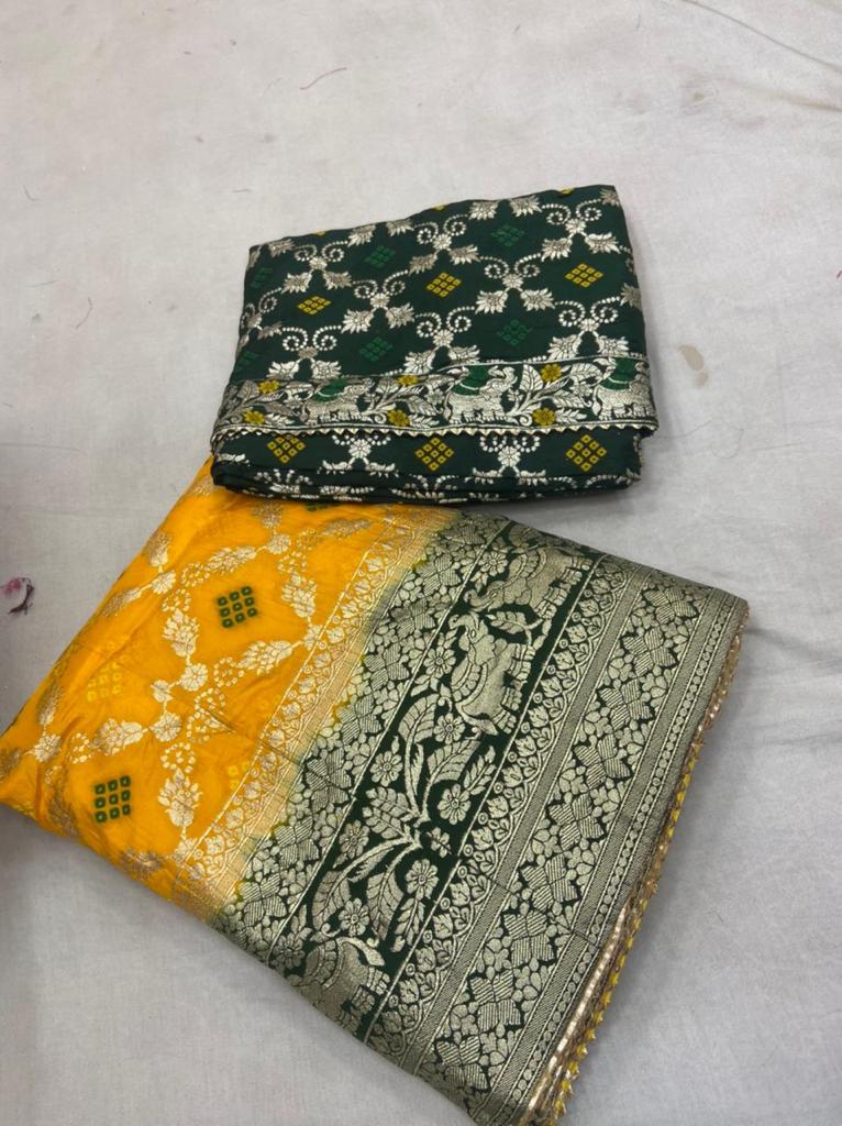 Pure Banarasi Dolo Silk Zari Weaving Lehanga With Jaipuri Dai Dola Banarasi Dupatta Kml Nr Yellow