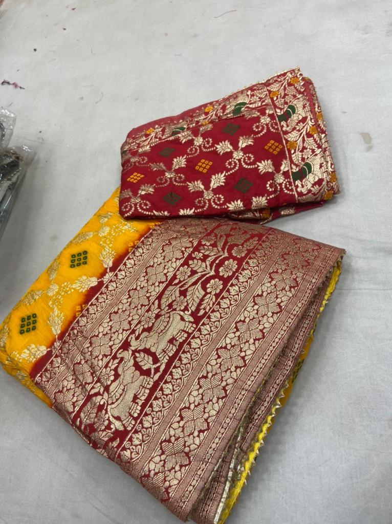 Pure Banarasi Dolo Silk Zari Weaving Lehanga With Jaipuri Dai Dola Banarasi Dupatta Kml Nr Yellow