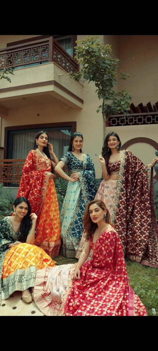 Pure Banarasi Dolo Silk Zari Weaving Lehanga With Jaipuri Dai Dola Banarasi Dupatta Kml Nr Lehenga