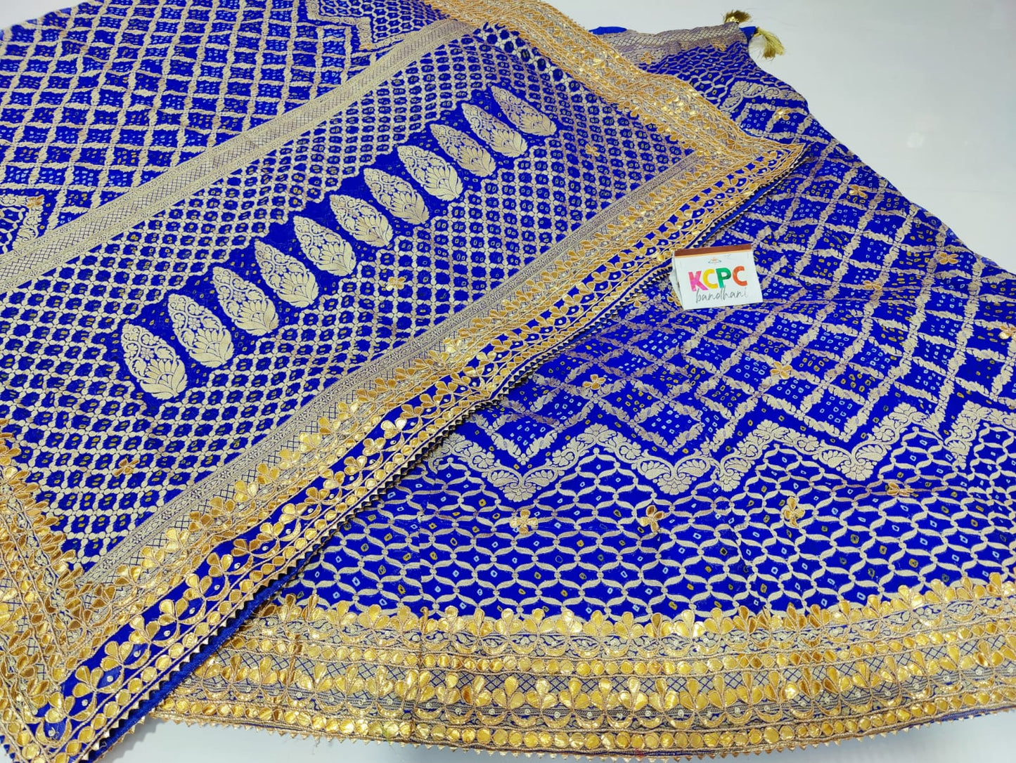 Pure Khaddi Georgette Uppada Jangla Neemzari Bandhani Ghatchola Lehenga Chunni Set With Gotapatti