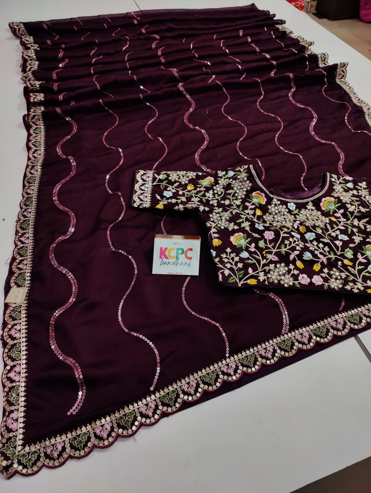 Kcpc Designer Party Wear Pure Fabric Sarees With Stitched Blouse Nr Kc Coffee Saree