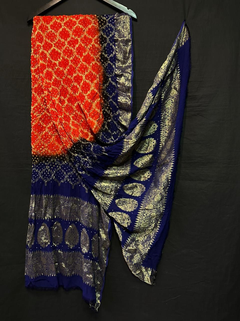 Georgette Double shaded cheks Bandhej Duptta  , OR , KCPC