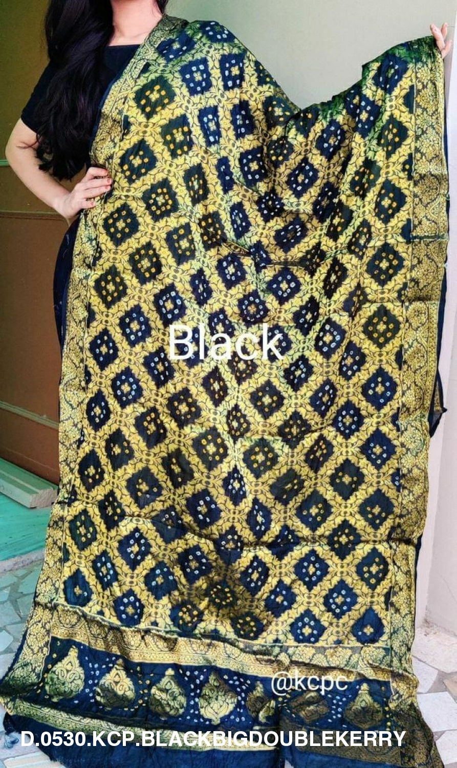 Banarasi Bandhej Gharchola Dupattas Or Kc Black Big Double Kerry Dupatta