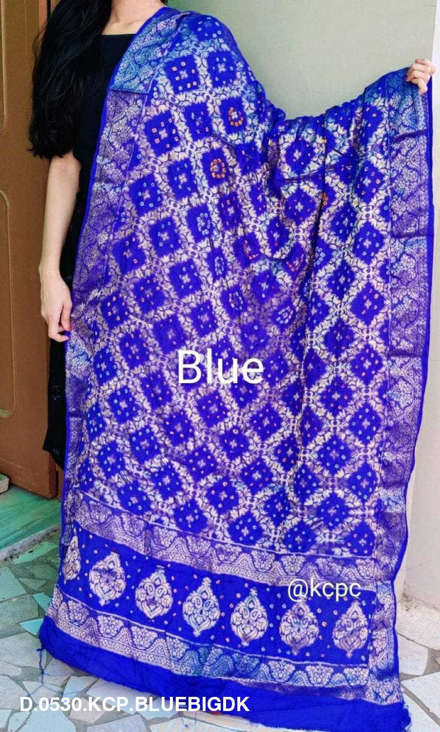 Banarasi Bandhej Gharchola Dupattas Or Kc Blue Bigdk Dupatta