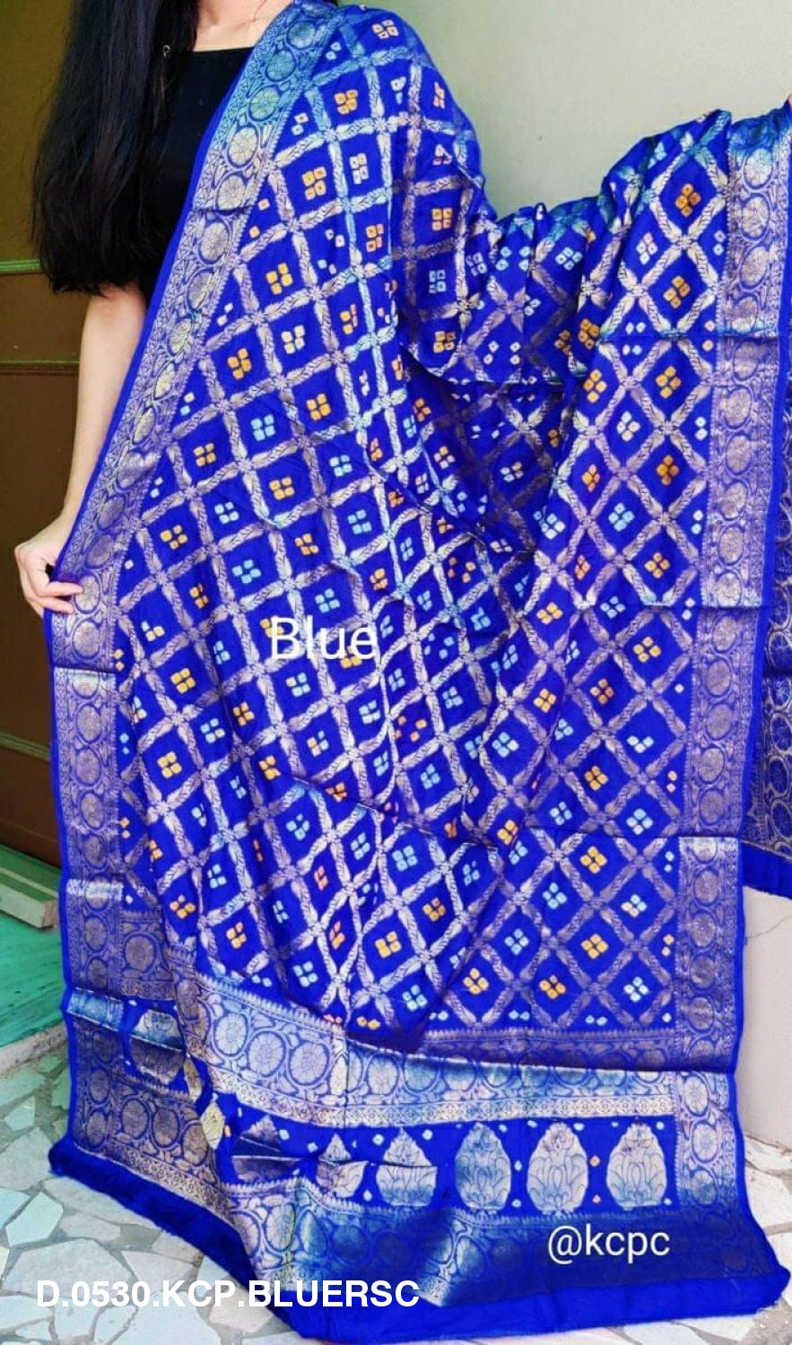 Banarasi Bandhej Gharchola Dupattas Or Kc Blue Rsc Dupatta