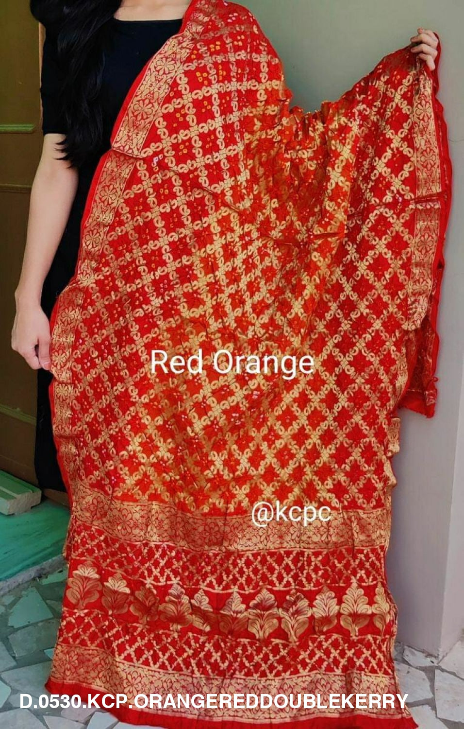 Banarasi Bandhej Gharchola Dupattas Or Kc Orange Red Double Kerry Dupatta