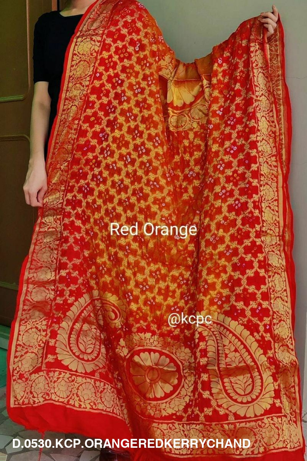 Banarasi Bandhej Gharchola Dupattas Or Kc Orange Red Kerry Chand Dupatta