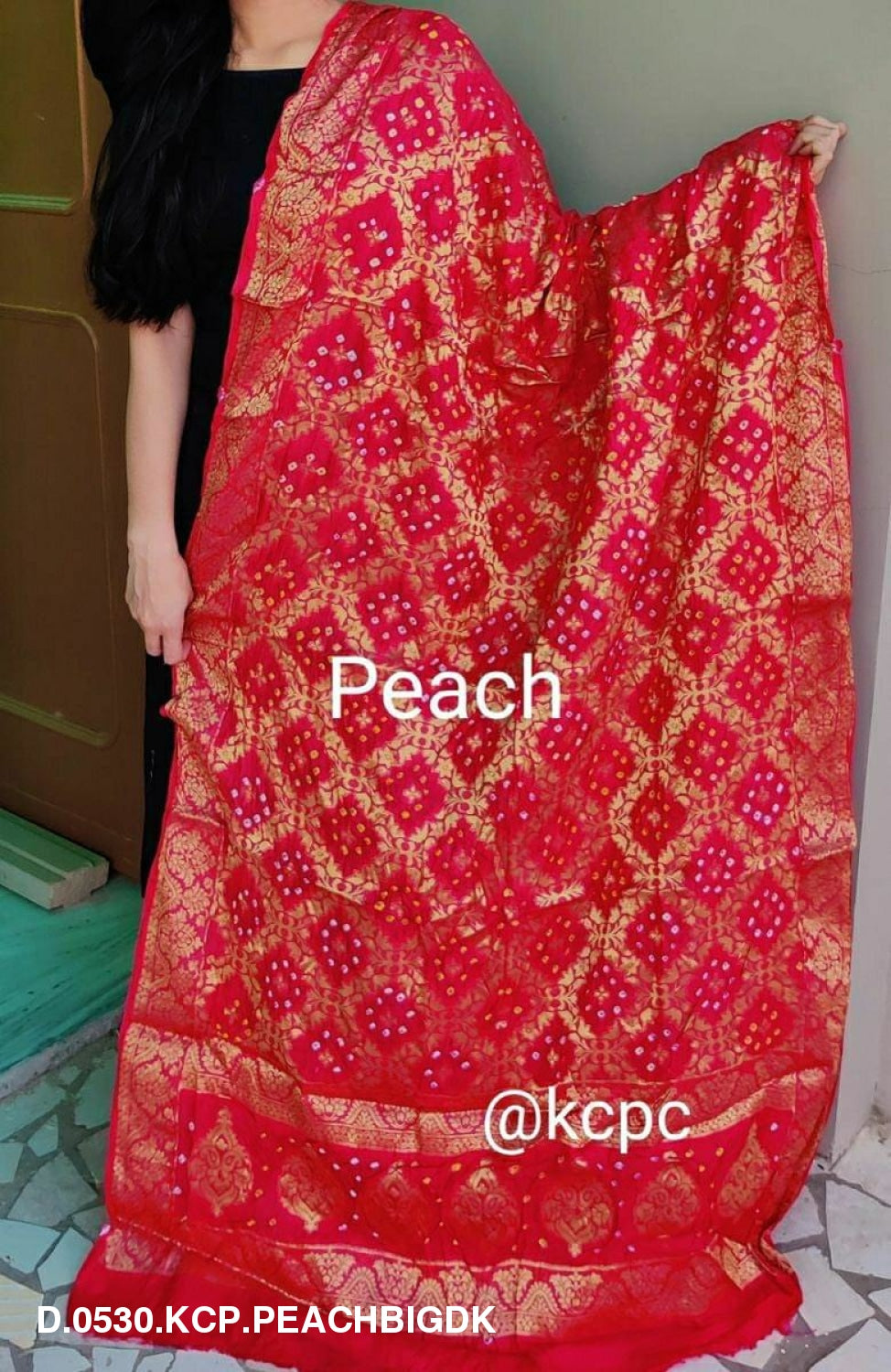 Banarasi Bandhej Gharchola Dupattas Or Kc Peach Bigdk Dupatta