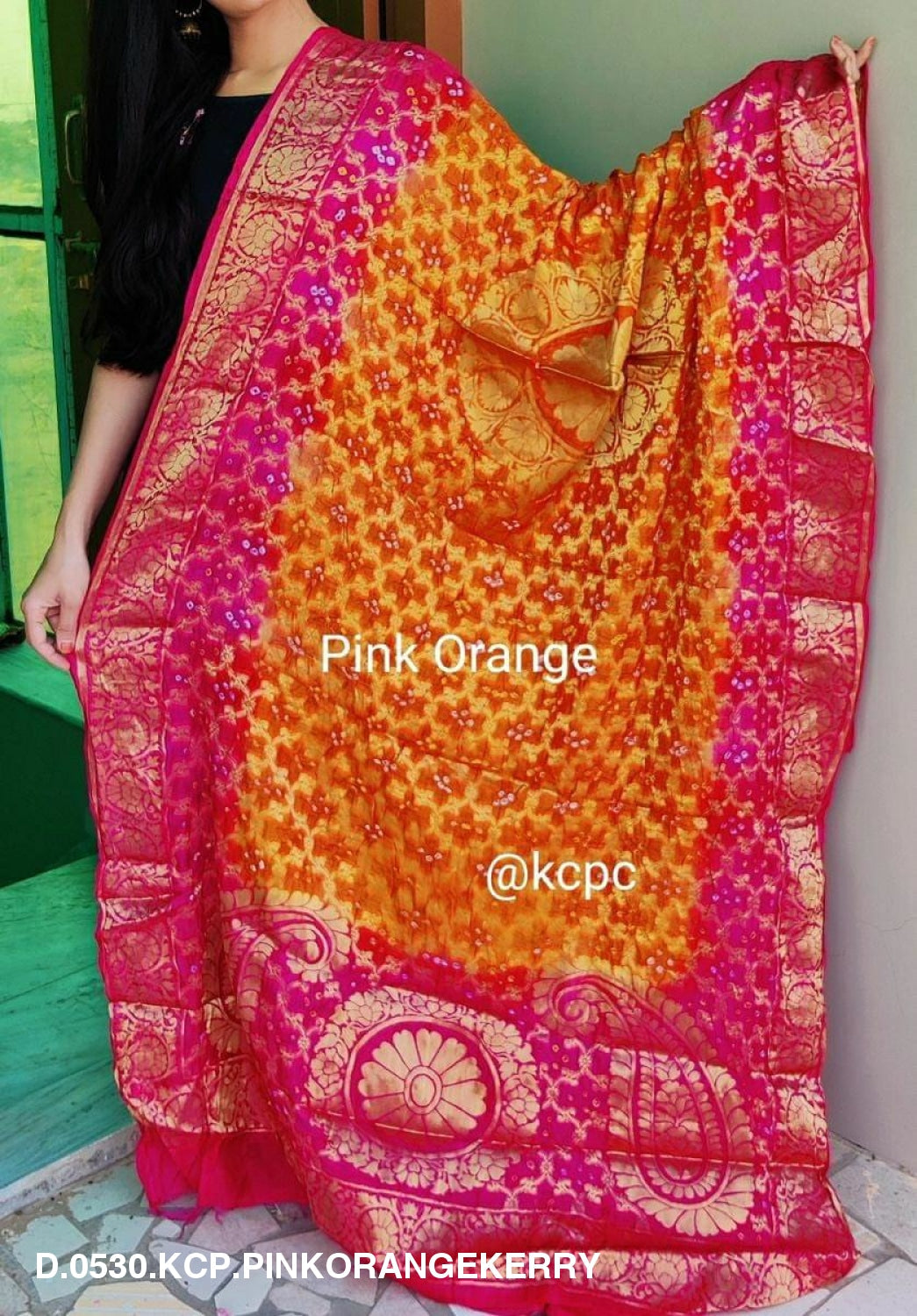 Banarasi Bandhej Gharchola Dupattas Or Kc Pink Orange Kerry Dupatta