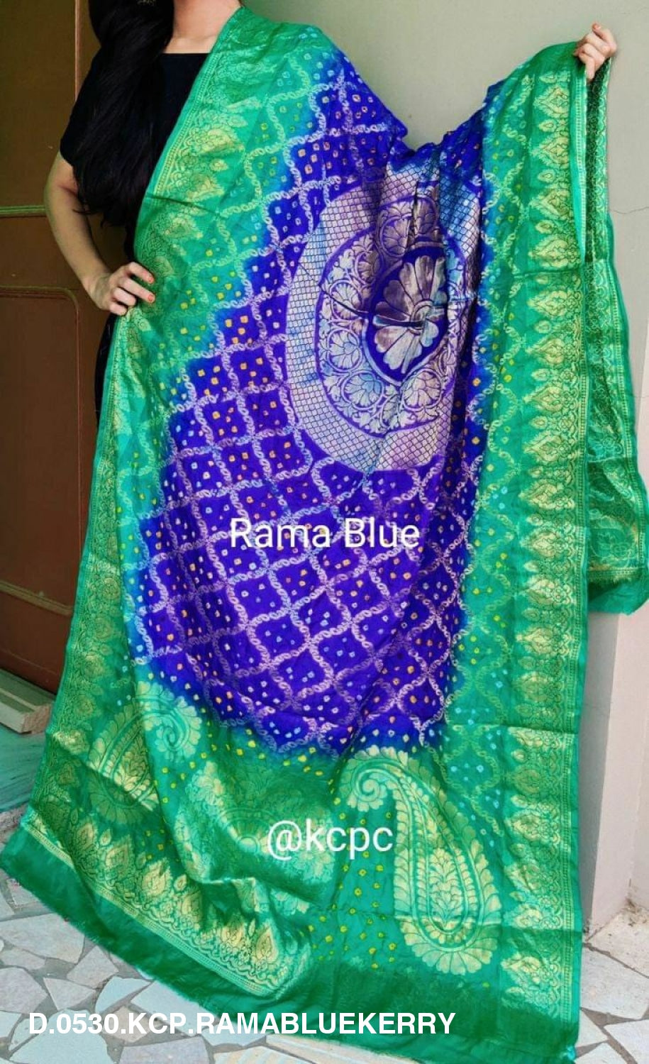 Banarasi Bandhej Gharchola Dupattas Or Kc Rama Blue Kerry Dupatta