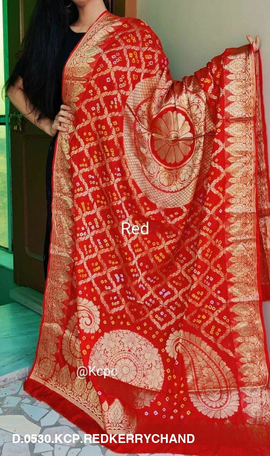 Banarasi Bandhej Gharchola Dupattas Or Kc Red Kerry Chand Dupatta