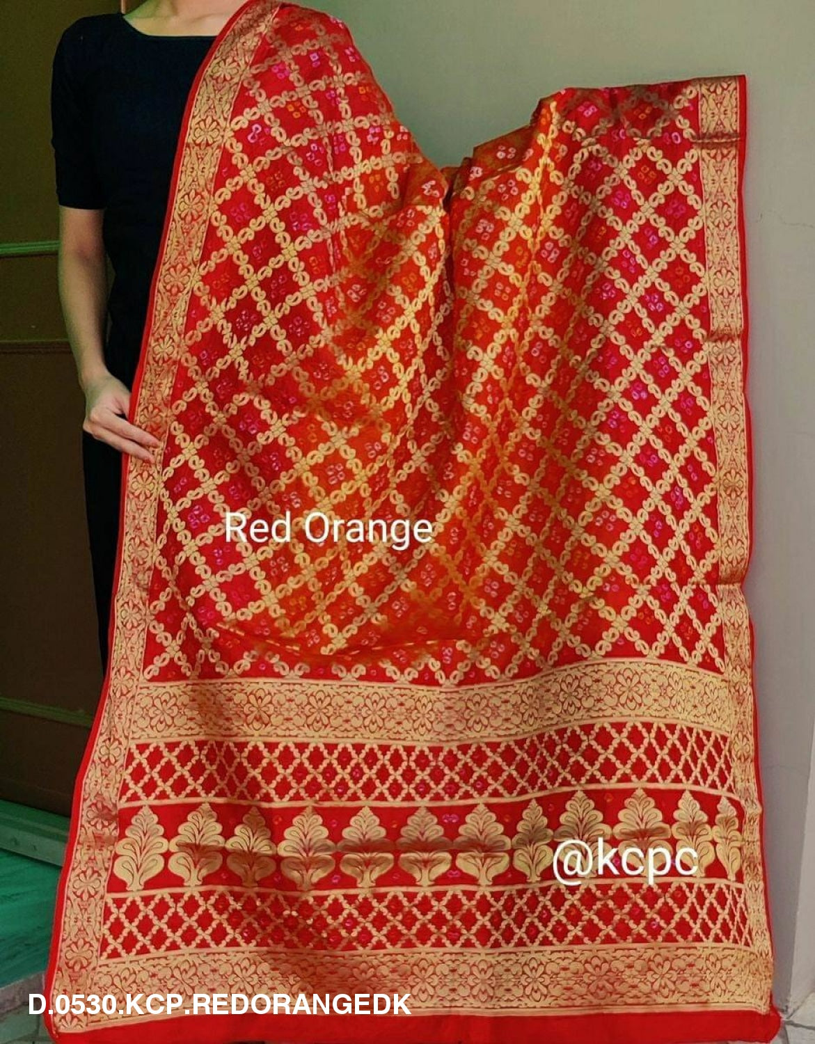 Banarasi Bandhej Gharchola Dupattas Or Kc Red Orange Dk Dupatta