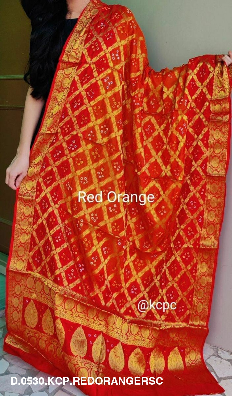Banarasi Bandhej Gharchola Dupattas Or Kc Red Orange Rsc Dupatta