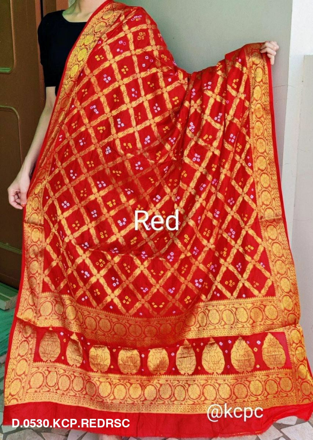 Banarasi Bandhej Gharchola Dupattas Or Kc Red Rsc Dupatta