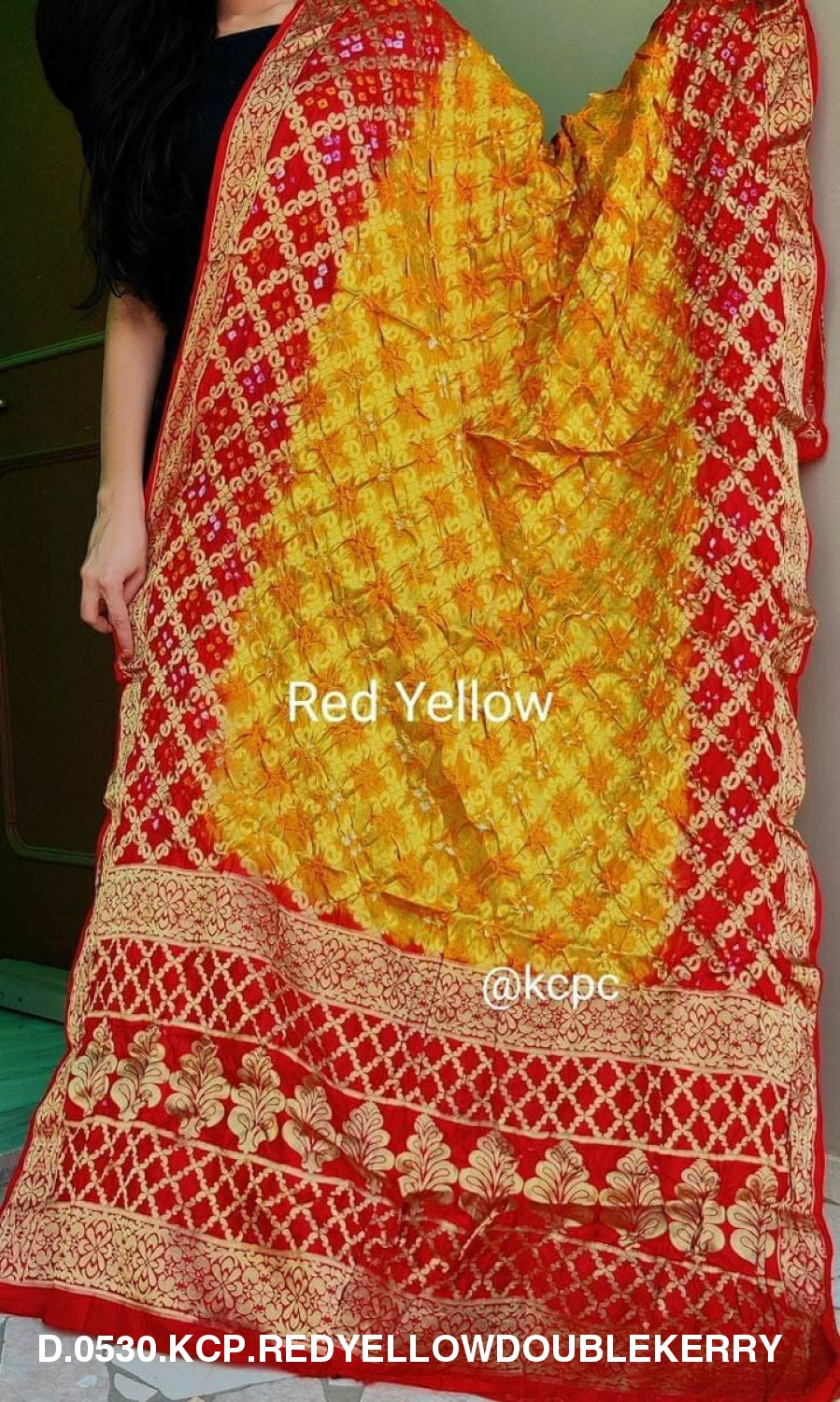 Banarasi Bandhej Gharchola Dupattas Or Kc Red Yellow Double Kerry Dupatta